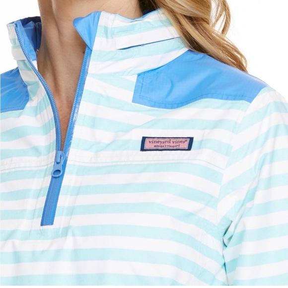 VINEYARD VINES SIZE M~AQUA STRIPE WINDBREAKER RAIN GUARD JACKET SPORTS WEAR COAT - Picture 1 of 15